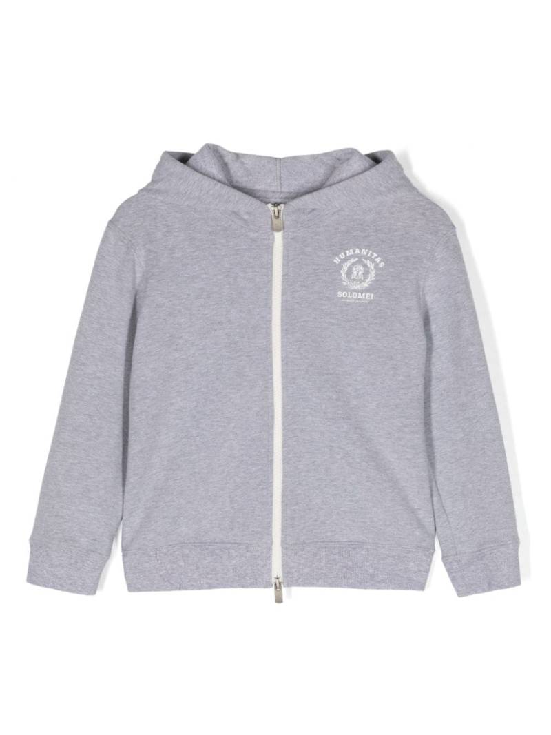 Brunello Cucinelli Kids logo-embroidered zipped cotton hoodie - Grey von Brunello Cucinelli Kids