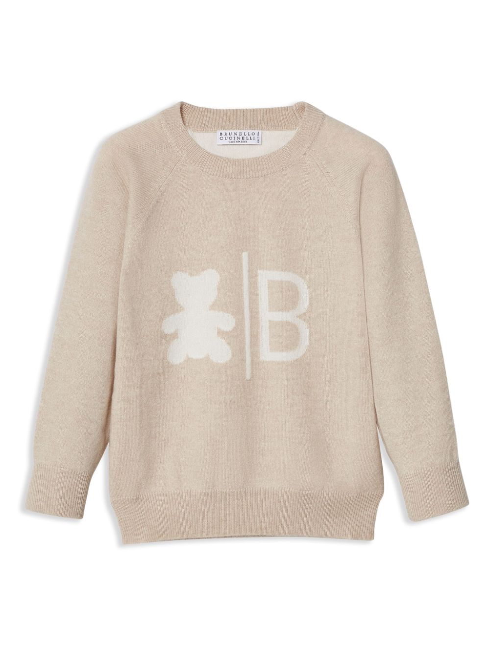 Brunello Cucinelli Kids logo-jacquard cashmere jumper - Neutrals von Brunello Cucinelli Kids