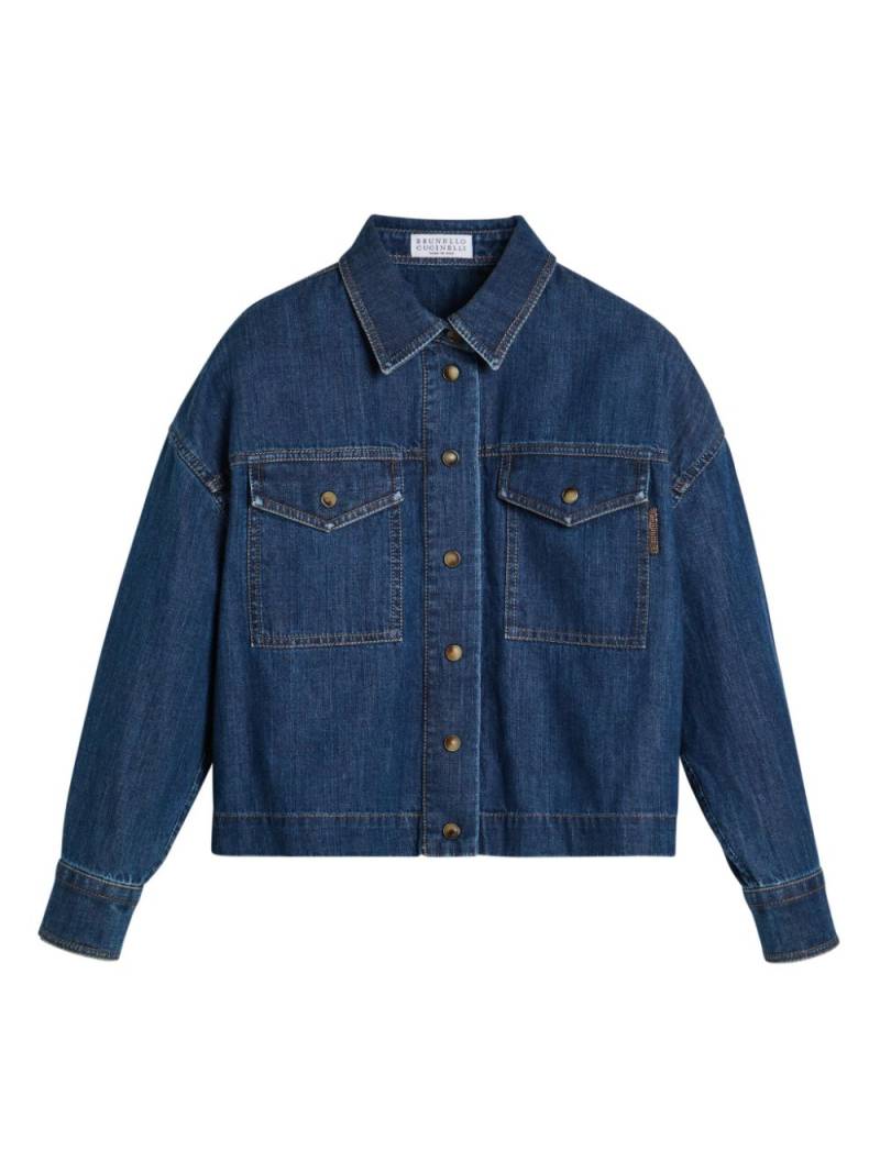 Brunello Cucinelli Kids logo-patch denim shirt - Blue von Brunello Cucinelli Kids