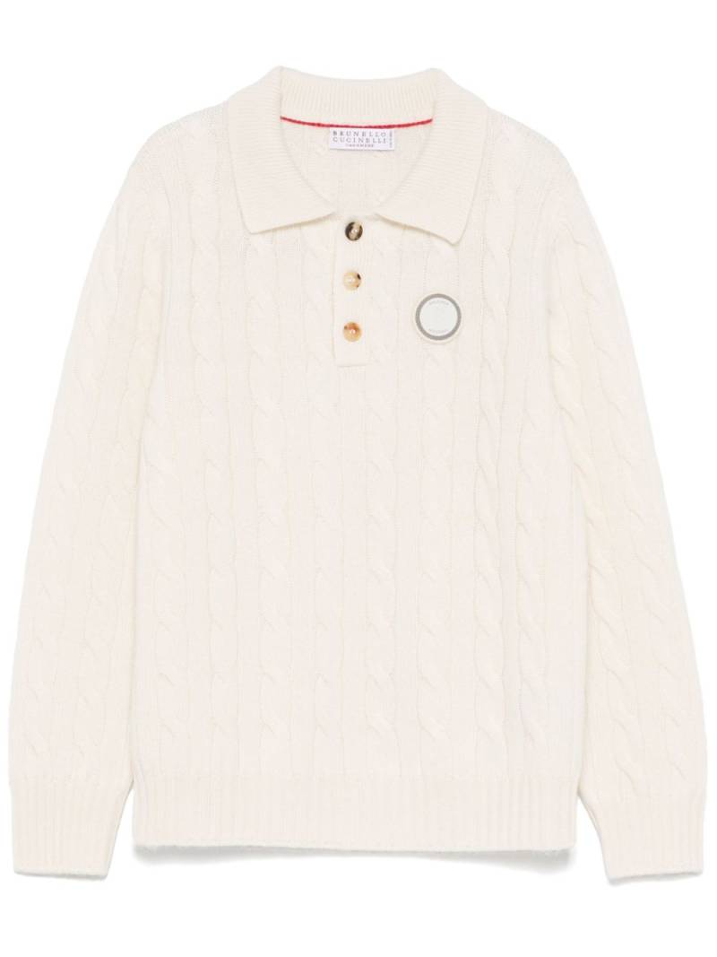 Brunello Cucinelli Kids logo-patch polo top - Neutrals von Brunello Cucinelli Kids