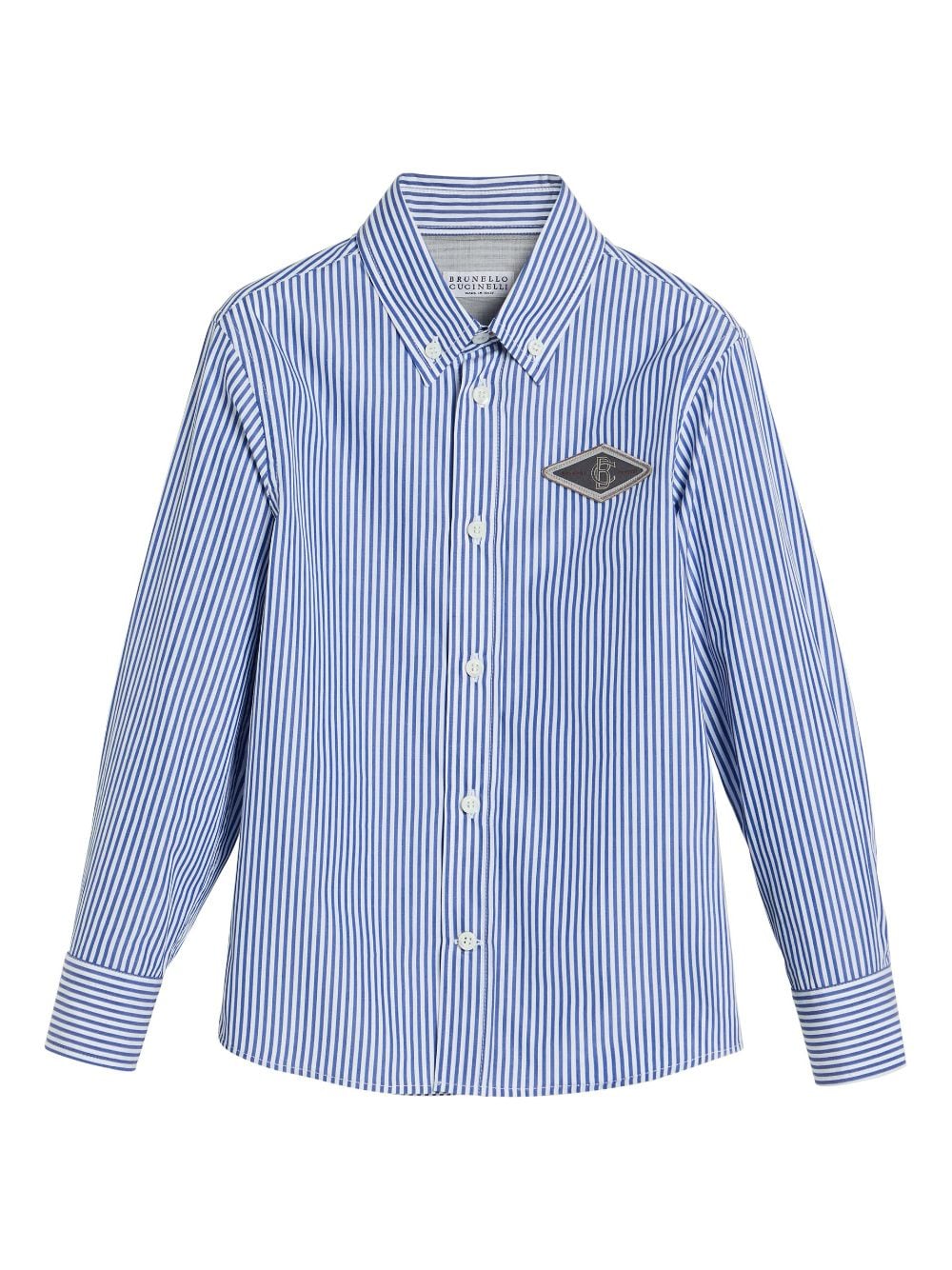 Brunello Cucinelli Kids logo-patch stripe cotton shirt - Blue von Brunello Cucinelli Kids