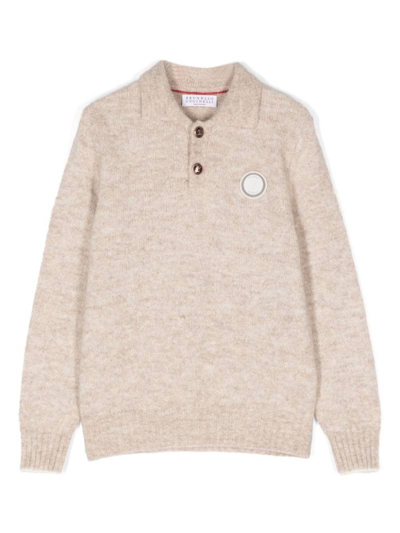 Brunello Cucinelli Kids logo-patch sweater - Neutrals von Brunello Cucinelli Kids