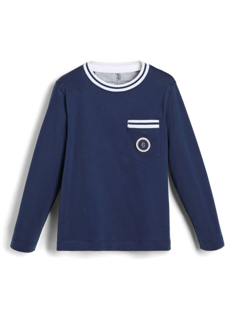 Brunello Cucinelli Kids logo-patch t-shirt - Blue von Brunello Cucinelli Kids