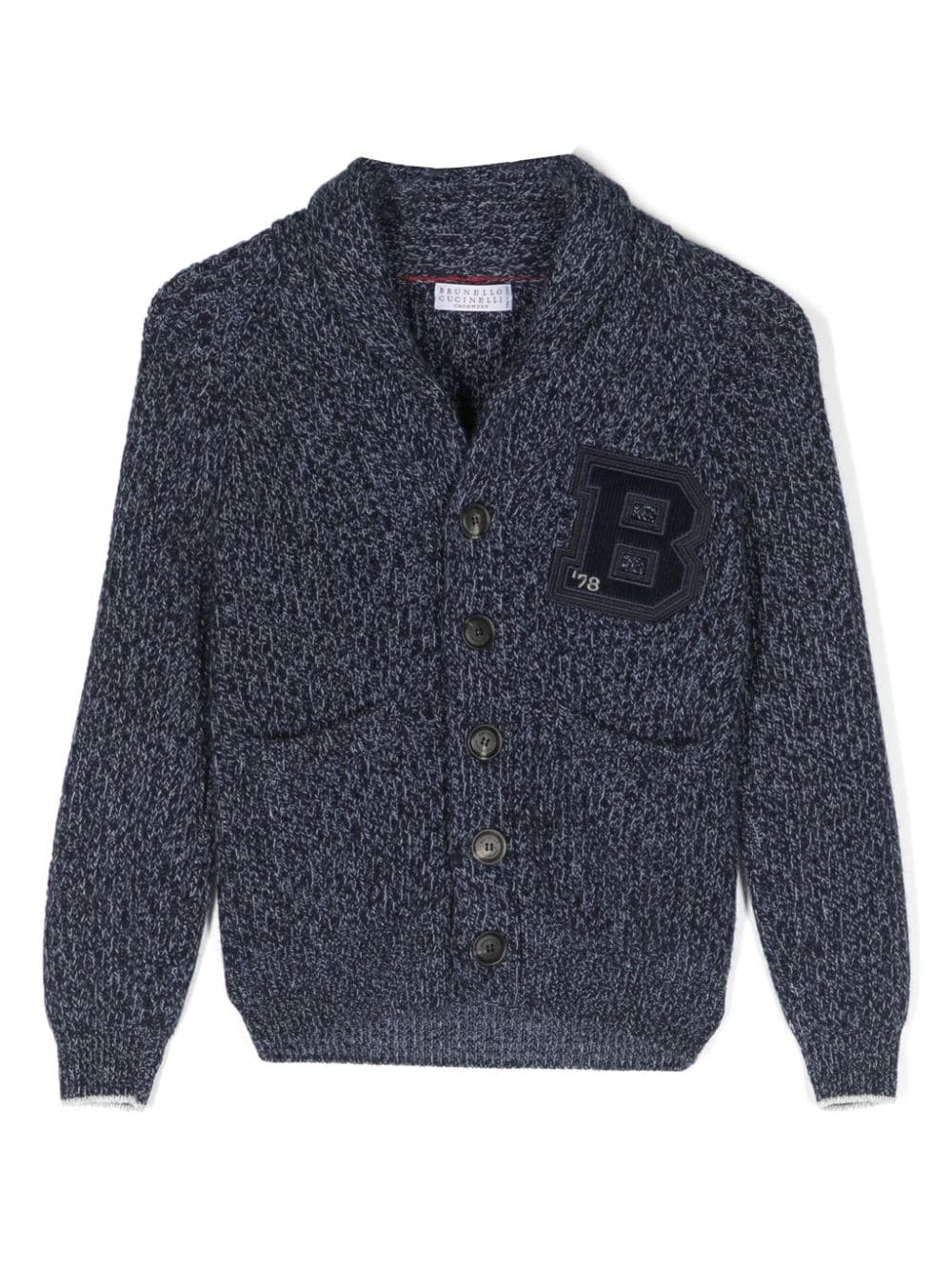 Brunello Cucinelli Kids logo-patch wool-blend cardigan - Blue von Brunello Cucinelli Kids