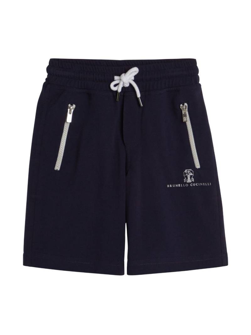 Brunello Cucinelli Kids logo-print cotton track shorts - Blue von Brunello Cucinelli Kids