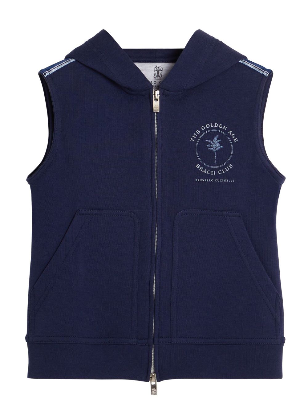 Brunello Cucinelli Kids logo-print sleeveless hoodie - Blue von Brunello Cucinelli Kids