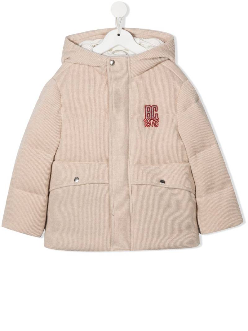 Brunello Cucinelli Kids padded fine-knit logo jacket - Neutrals von Brunello Cucinelli Kids