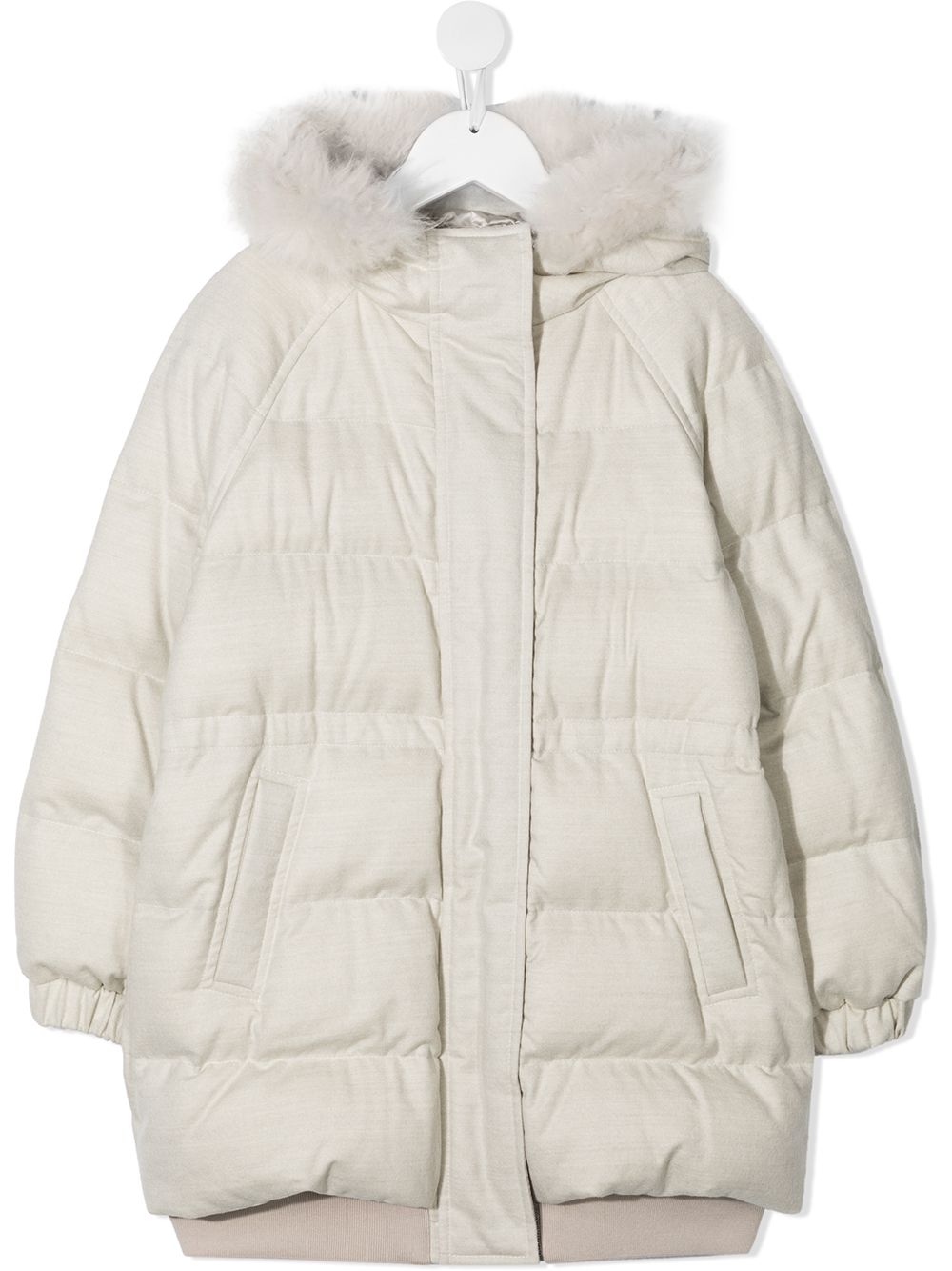 Brunello Cucinelli Kids padded jacket with faux fur trim - Neutrals von Brunello Cucinelli Kids