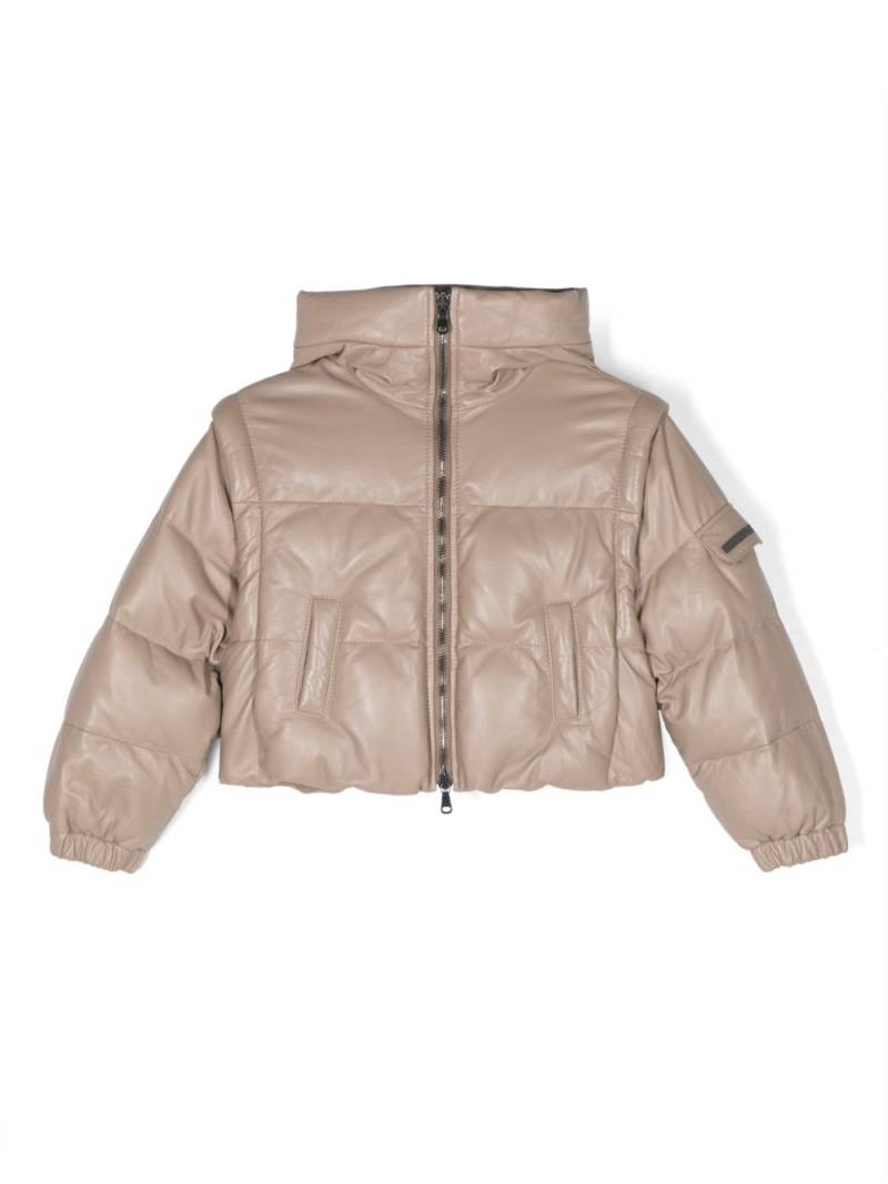 Brunello Cucinelli Kids padded zip-up leather jacket - Neutrals von Brunello Cucinelli Kids