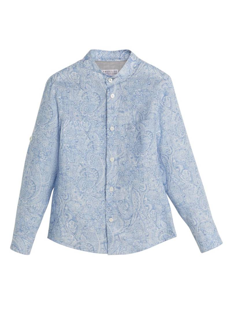 Brunello Cucinelli Kids paisley-print linen shirt - Blue von Brunello Cucinelli Kids