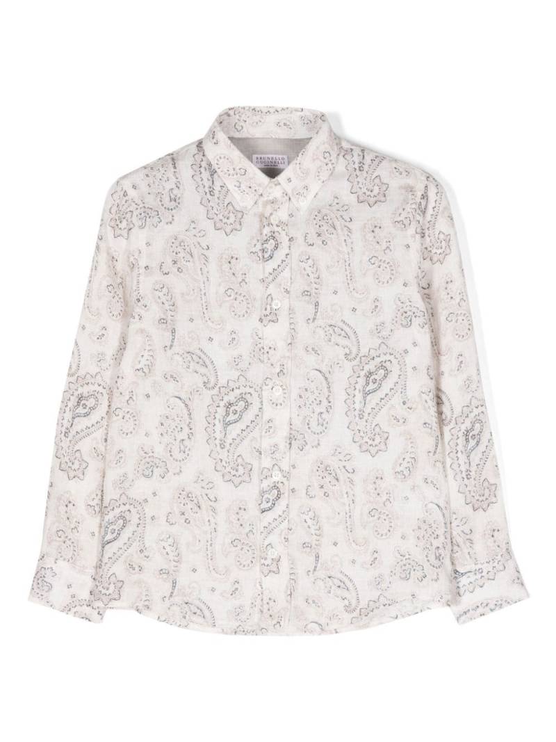 Brunello Cucinelli Kids paisley-print linen shirt - Neutrals von Brunello Cucinelli Kids