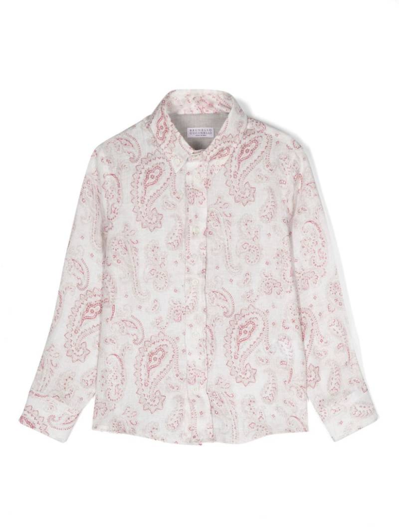 Brunello Cucinelli Kids paisley-print linen shirt - White von Brunello Cucinelli Kids