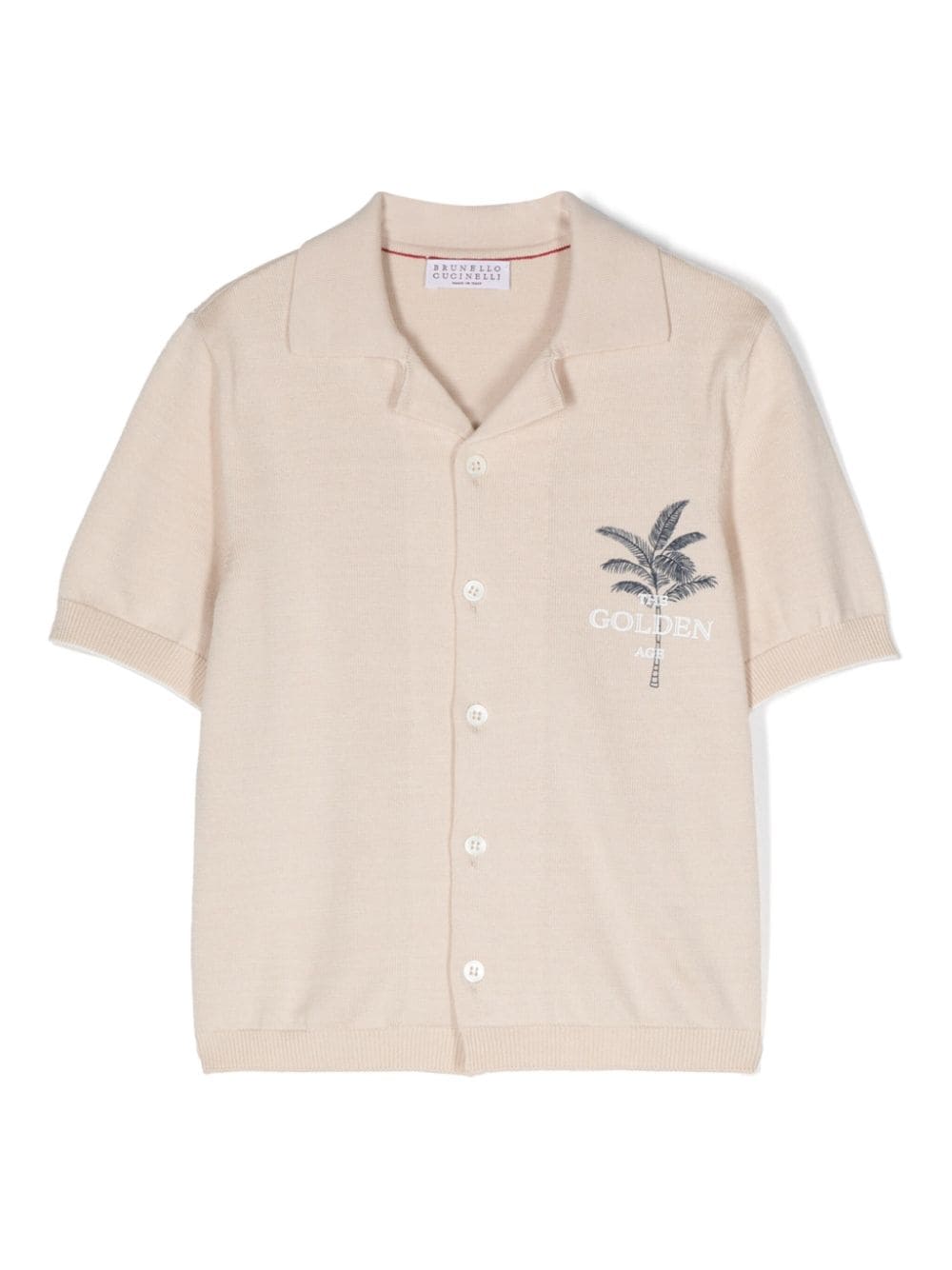 Brunello Cucinelli Kids palm tree-print fine-knit shirt - Neutrals von Brunello Cucinelli Kids