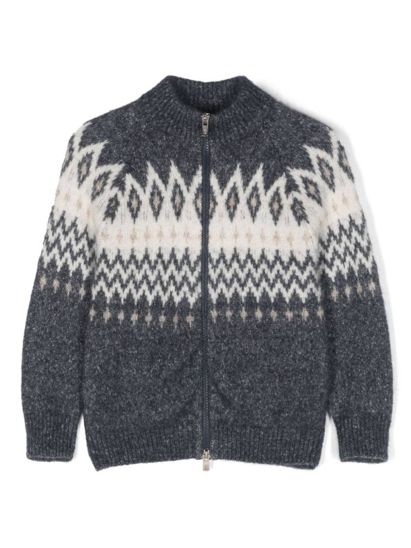 Brunello Cucinelli Kids patterned intarsia-knit cardigan - Blue von Brunello Cucinelli Kids