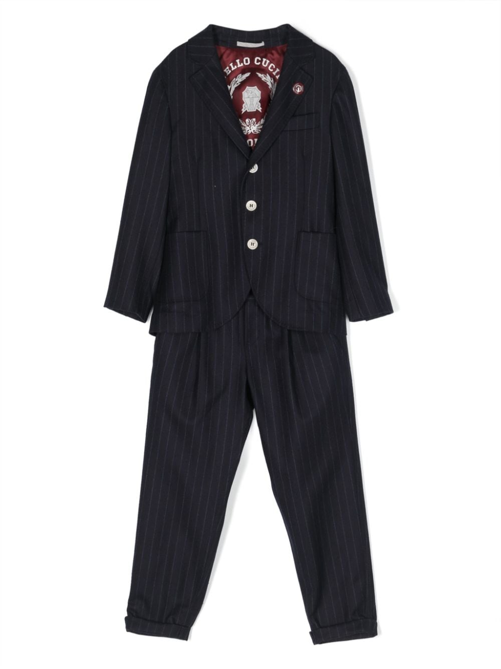 Brunello Cucinelli Kids pinstriped virgin-wool suit - Blue von Brunello Cucinelli Kids