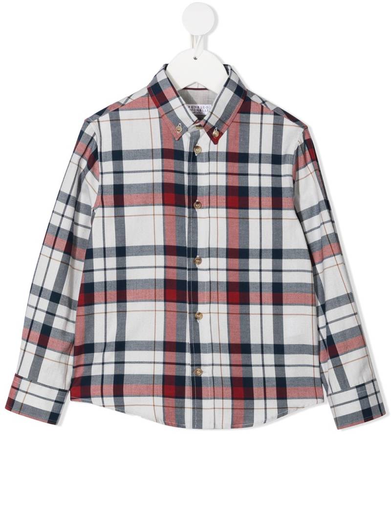 Brunello Cucinelli Kids plaid-print button-down shirt - White von Brunello Cucinelli Kids