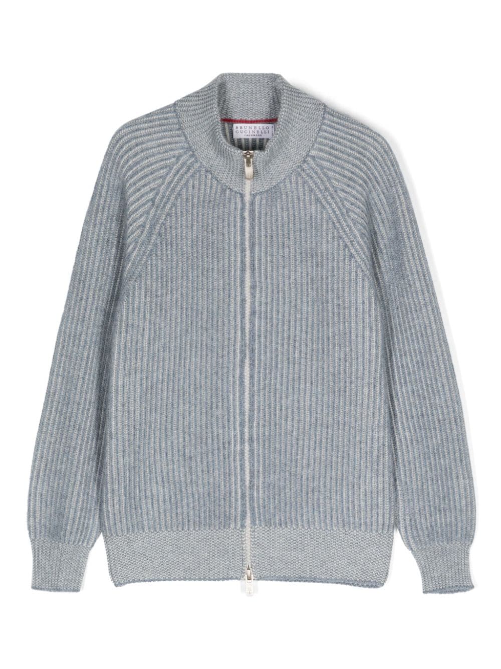 Brunello Cucinelli Kids ribbed-knit cardigan - Blue von Brunello Cucinelli Kids