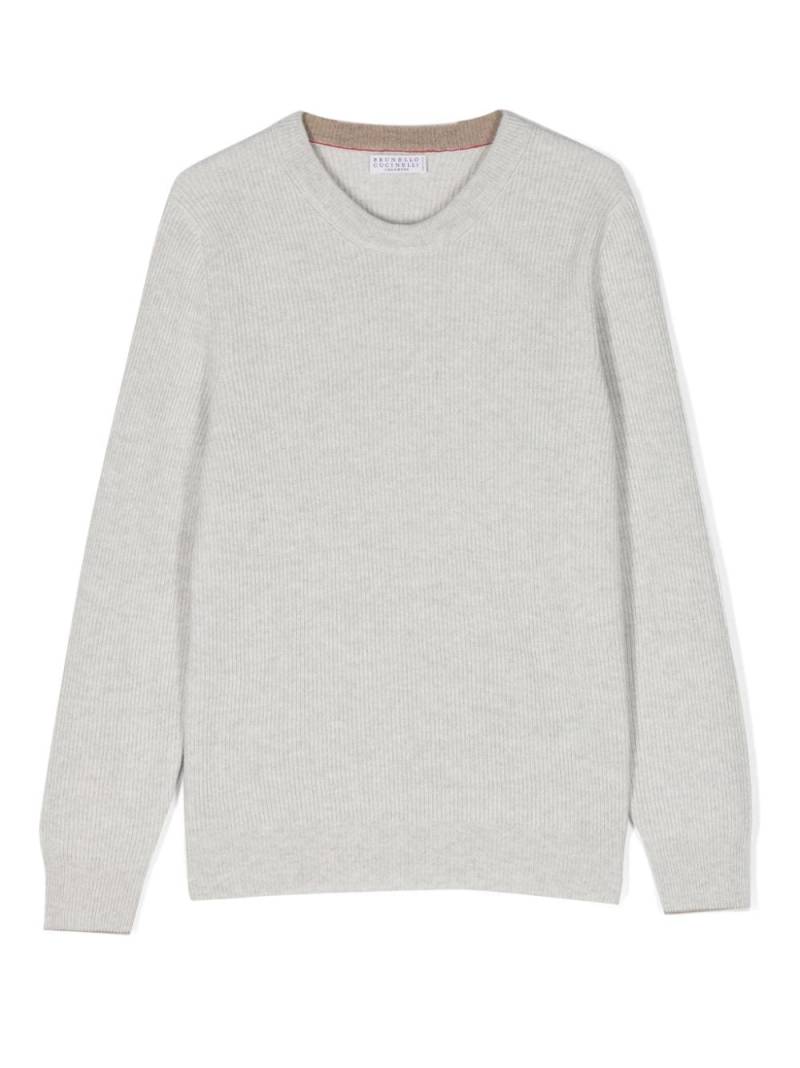 Brunello Cucinelli Kids ribbed-knit cashmere jumper - Grey von Brunello Cucinelli Kids