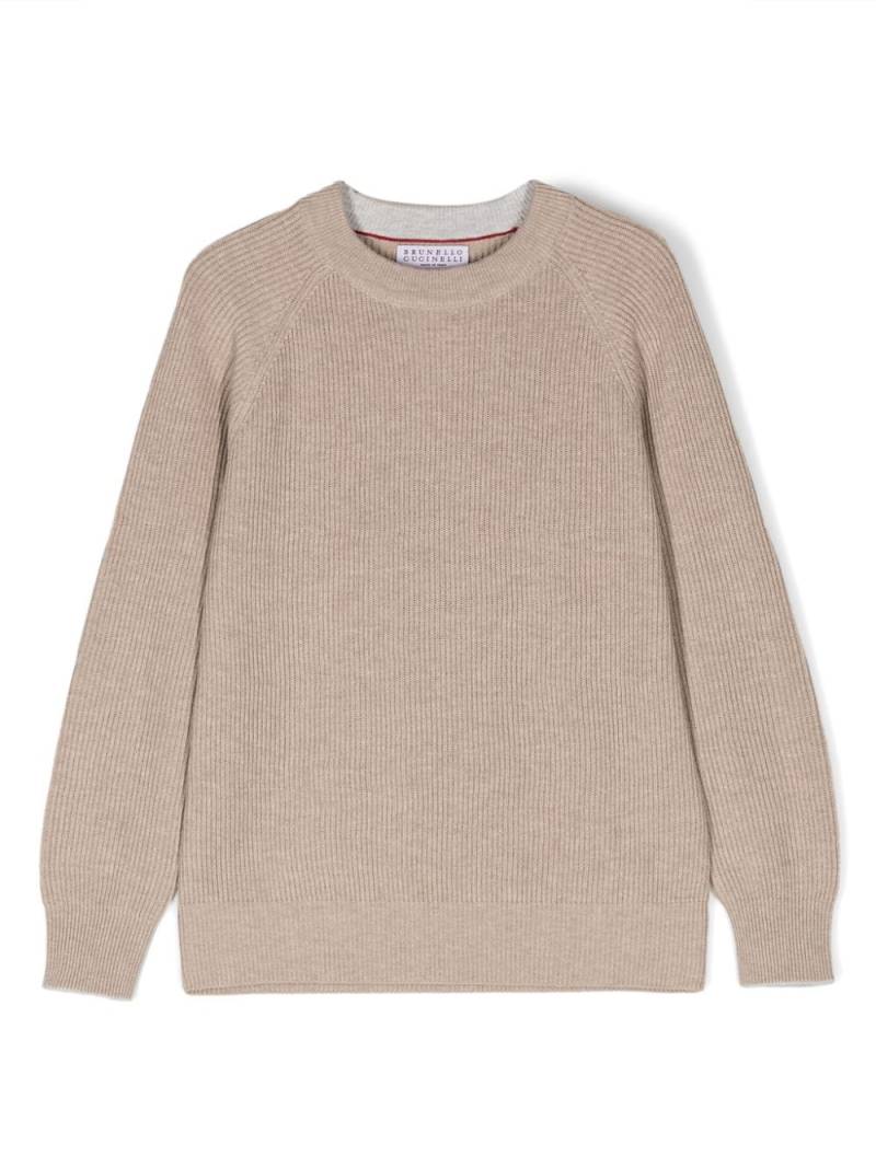 Brunello Cucinelli Kids ribbed-knit sweater - Neutrals von Brunello Cucinelli Kids