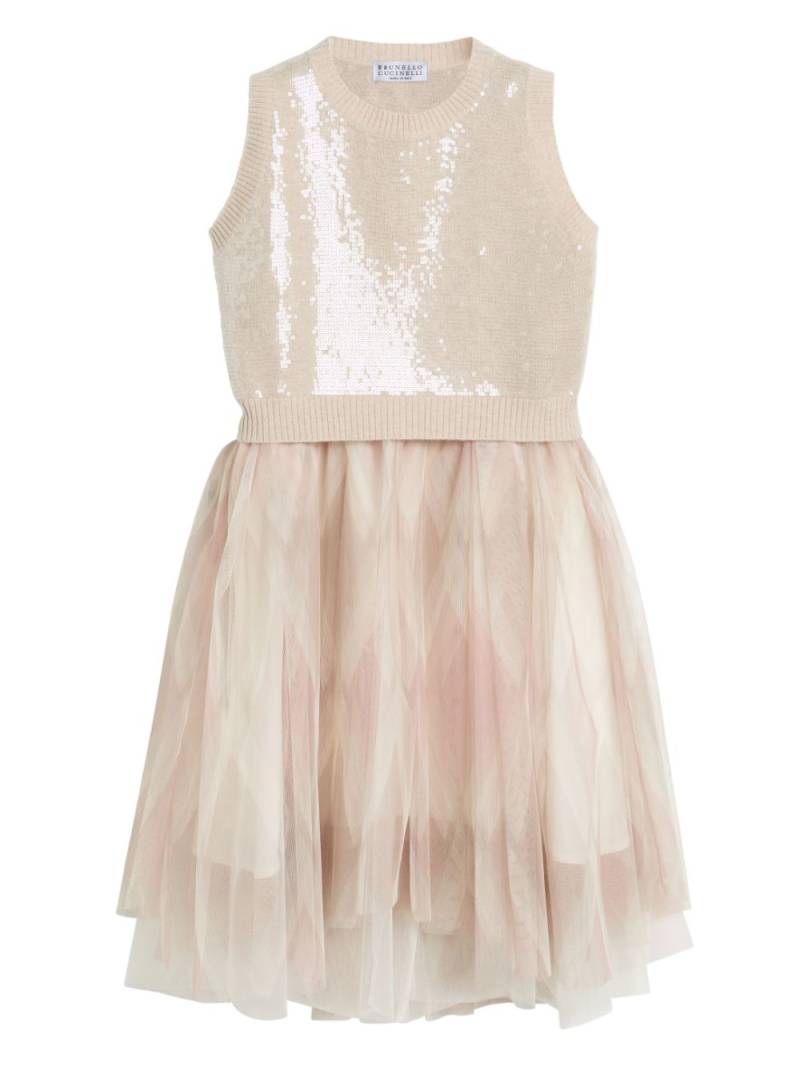 Brunello Cucinelli Kids sequin-embellished dress - Neutrals von Brunello Cucinelli Kids