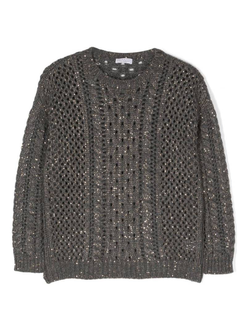 Brunello Cucinelli Kids sequin-embellished open-knit jumper - Grey von Brunello Cucinelli Kids