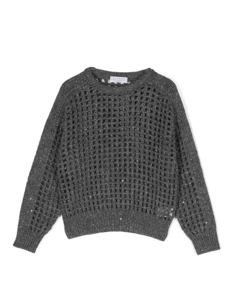 Brunello Cucinelli Kids sequin-embellished open-knit jumper - Grey von Brunello Cucinelli Kids