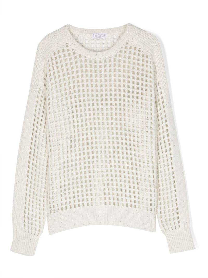 Brunello Cucinelli Kids sequin-embellished open-knit jumper - Neutrals von Brunello Cucinelli Kids