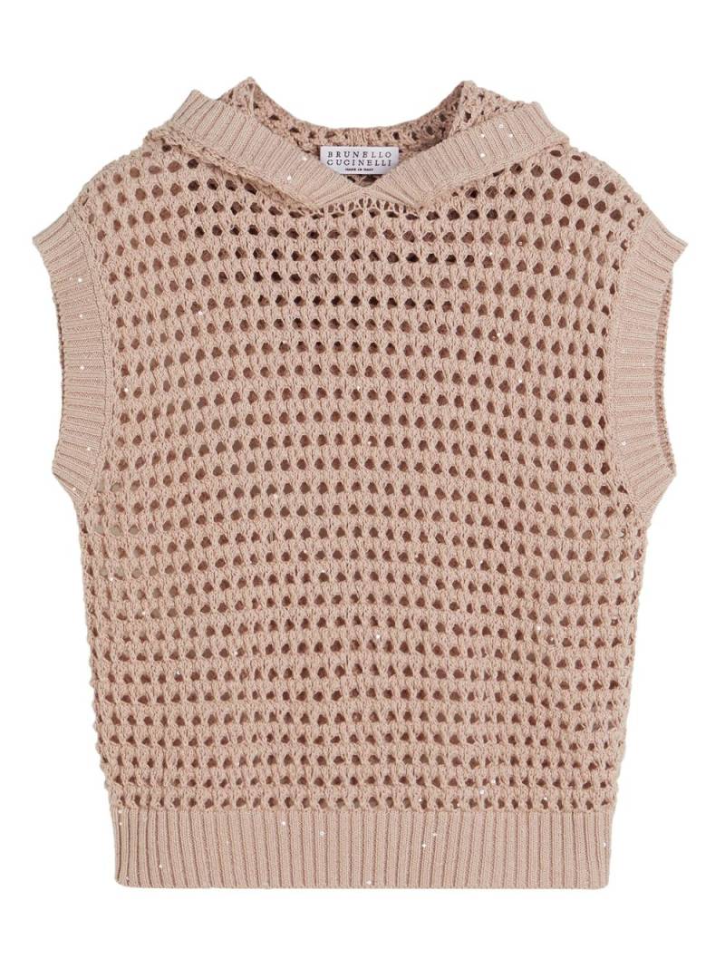 Brunello Cucinelli Kids sequined open-knit hooded vest - Pink von Brunello Cucinelli Kids