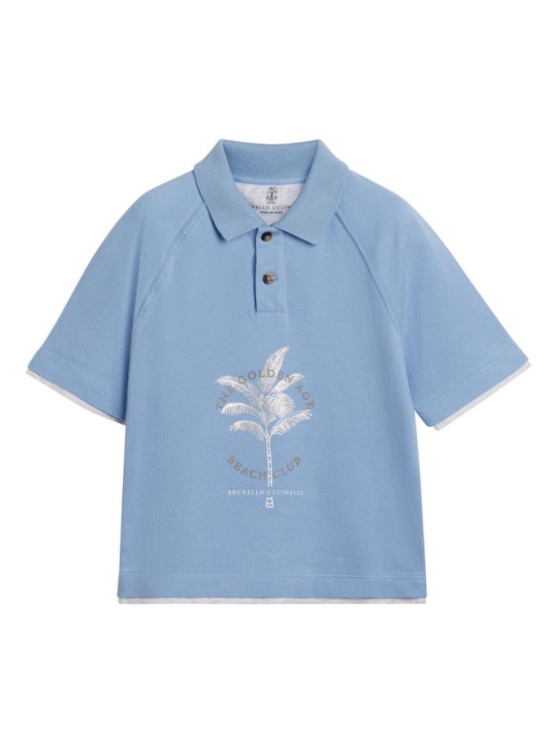 Brunello Cucinelli Kids slogan-print polo shirt - Blue von Brunello Cucinelli Kids