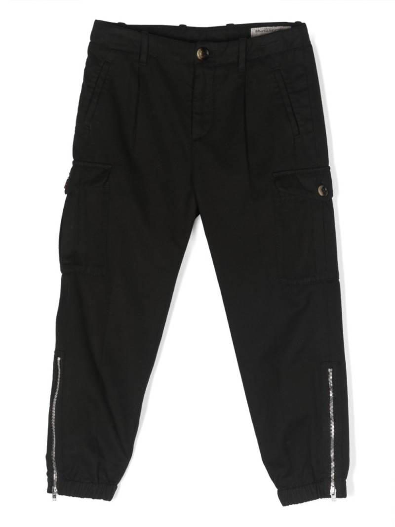 Brunello Cucinelli Kids tapered-leg cotton trousers - Black von Brunello Cucinelli Kids