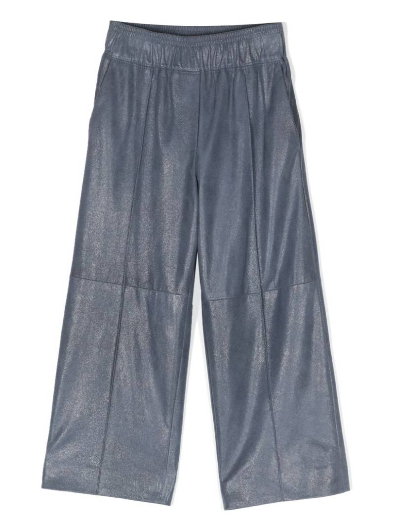 Brunello Cucinelli Kids wet-effect suede wide-leg trousers - Blue von Brunello Cucinelli Kids