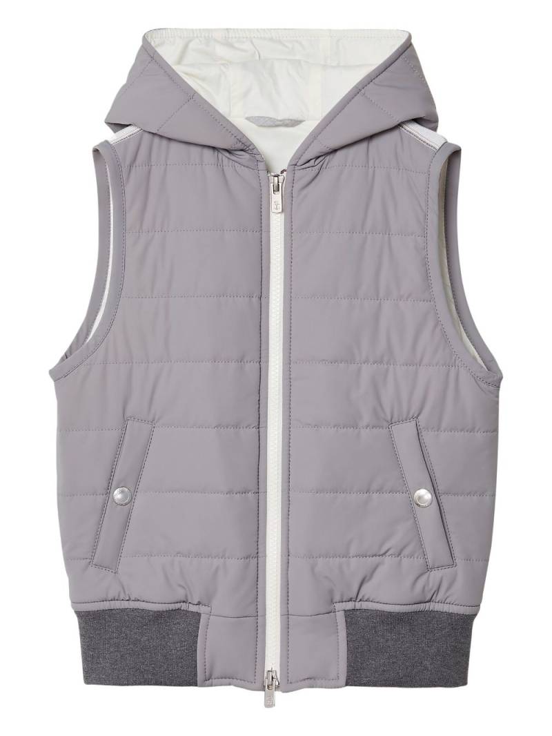 Brunello Cucinelli Kids zip-front quilted gilet - Grey von Brunello Cucinelli Kids