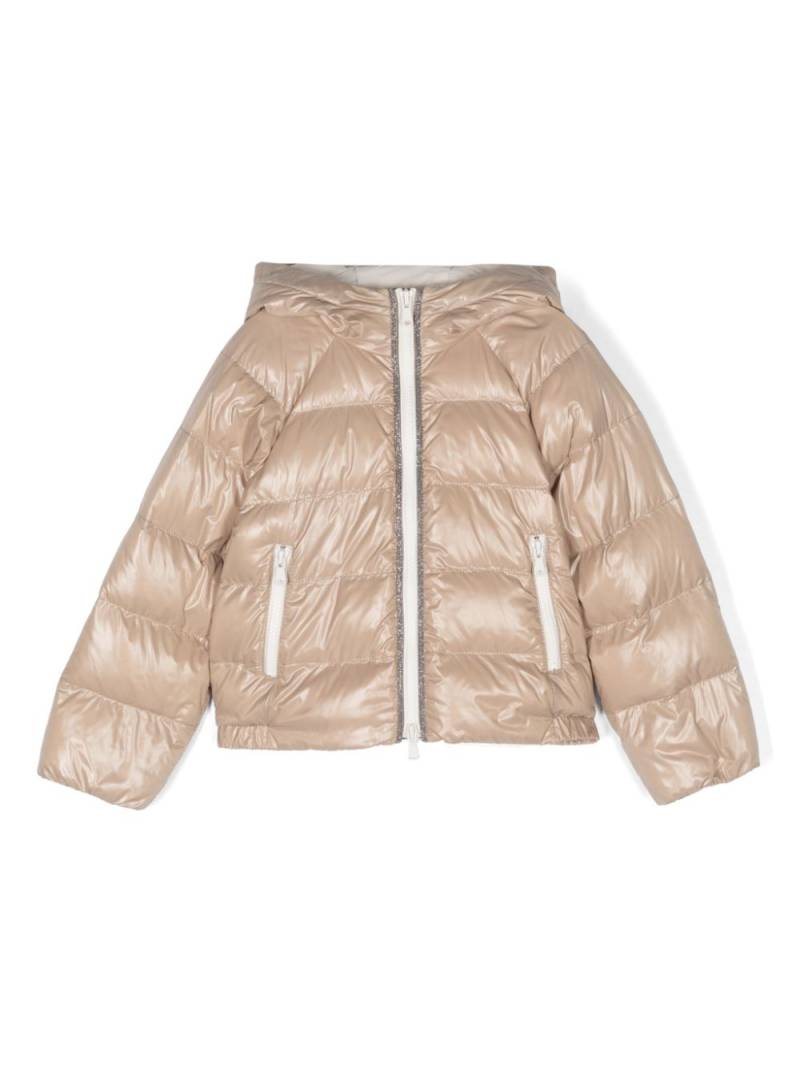 Brunello Cucinelli Kids zip-up goose padded jacket - Neutrals von Brunello Cucinelli Kids