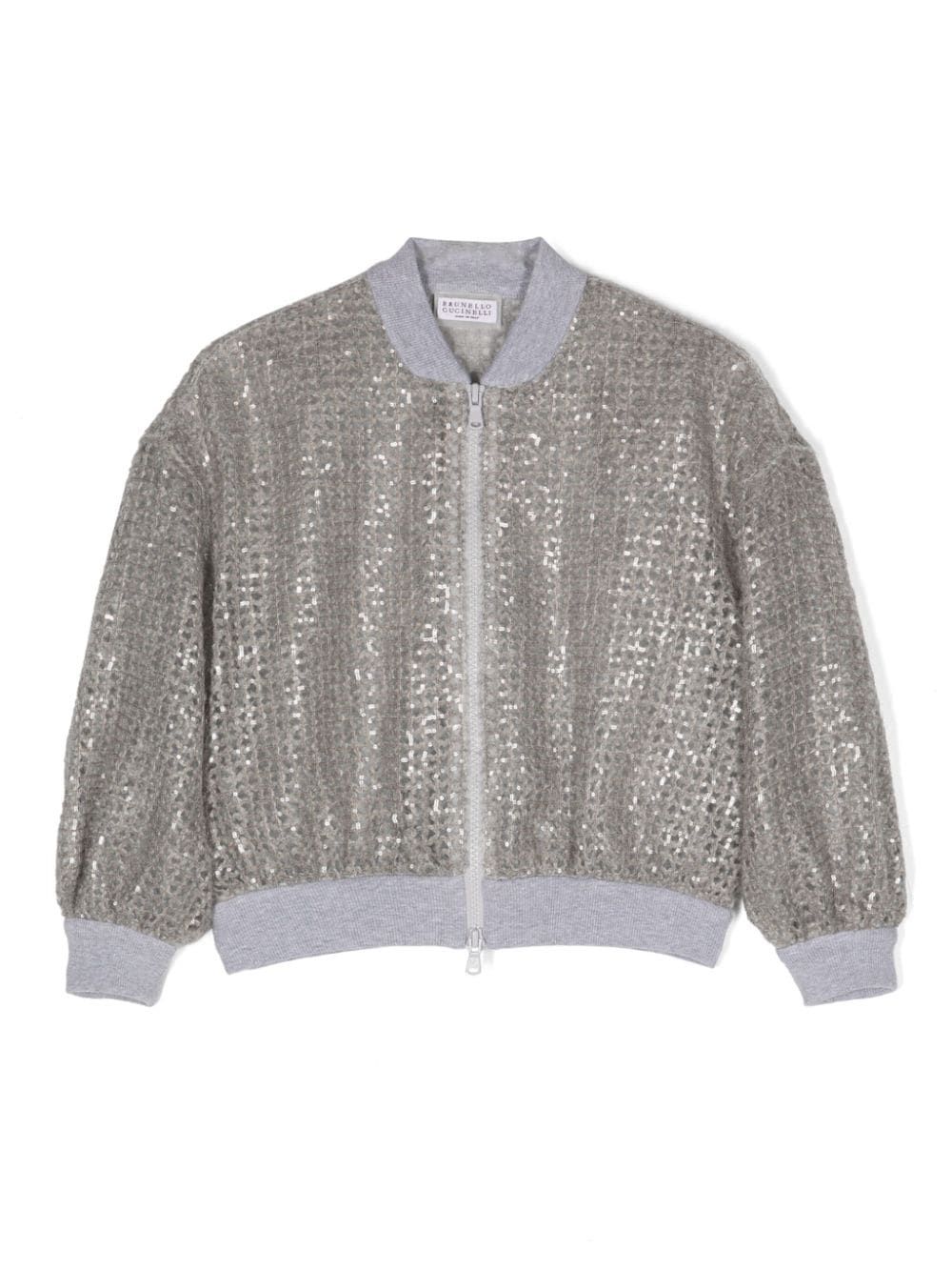 Brunello Cucinelli Kids zip-up sequinned bomber jacket - Grey von Brunello Cucinelli Kids