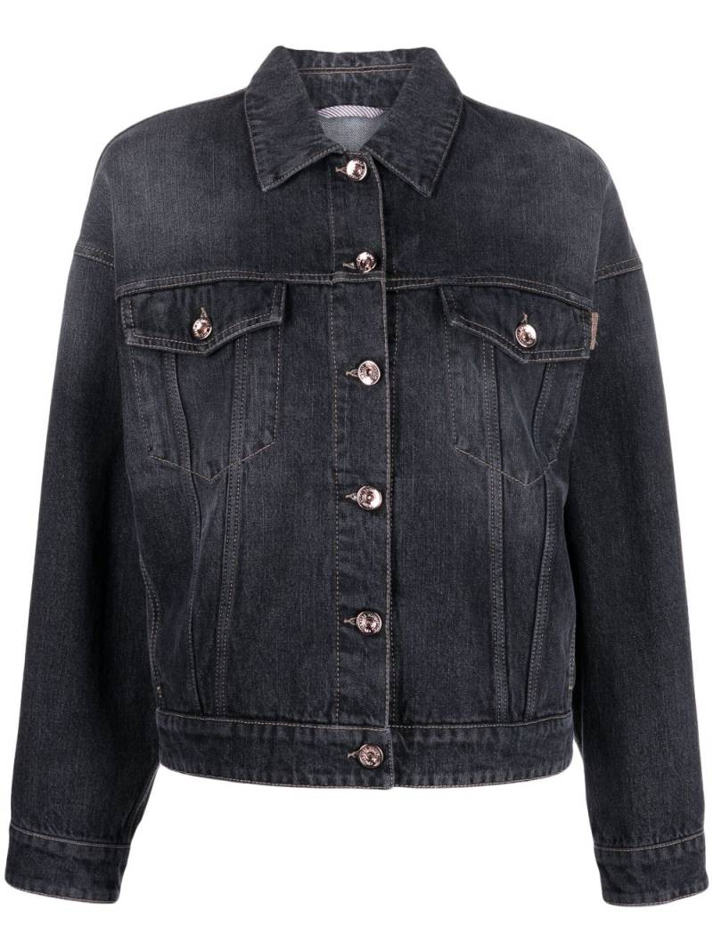 Brunello Cucinelli Authentic Monili-embellished denim jacket - Grey von Brunello Cucinelli