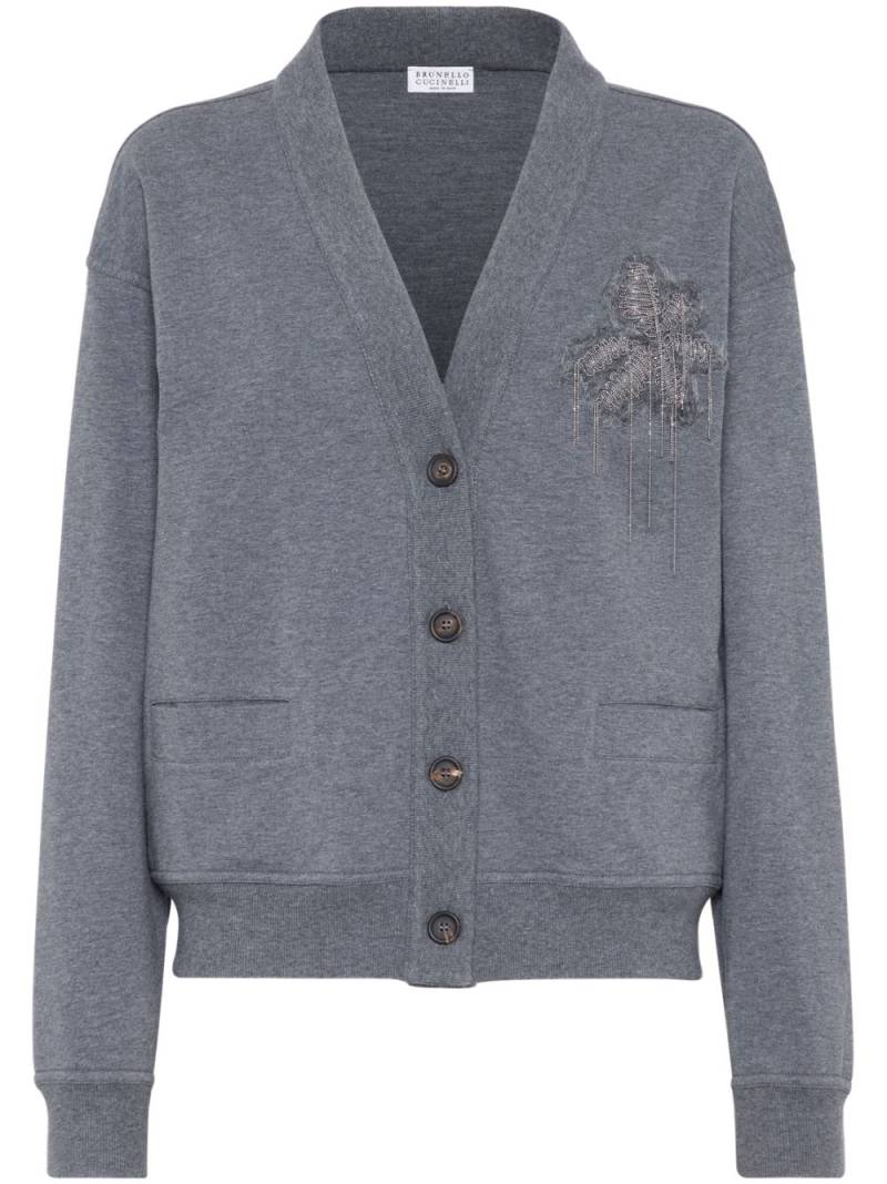 Brunello Cucinelli Monili bead-embellished cardigan - Grey von Brunello Cucinelli