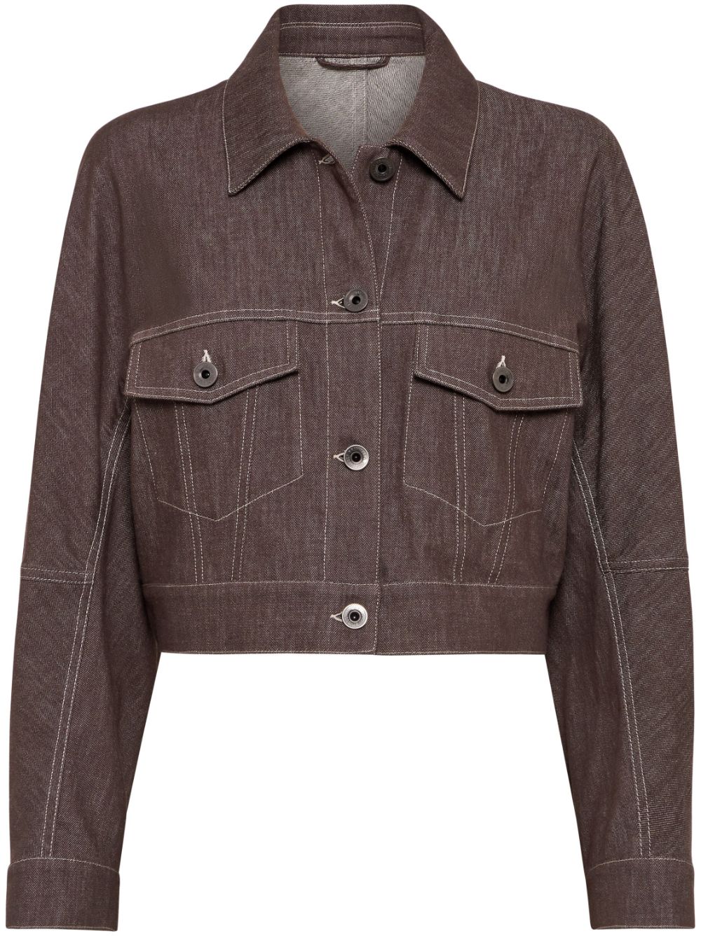 Brunello Cucinelli Monili bead-embellished cropped jacket - Brown von Brunello Cucinelli