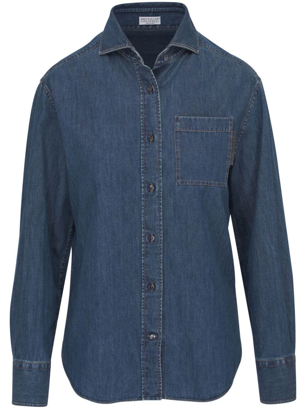 Brunello Cucinelli Monili bead-embellished denim shirt - Blue von Brunello Cucinelli