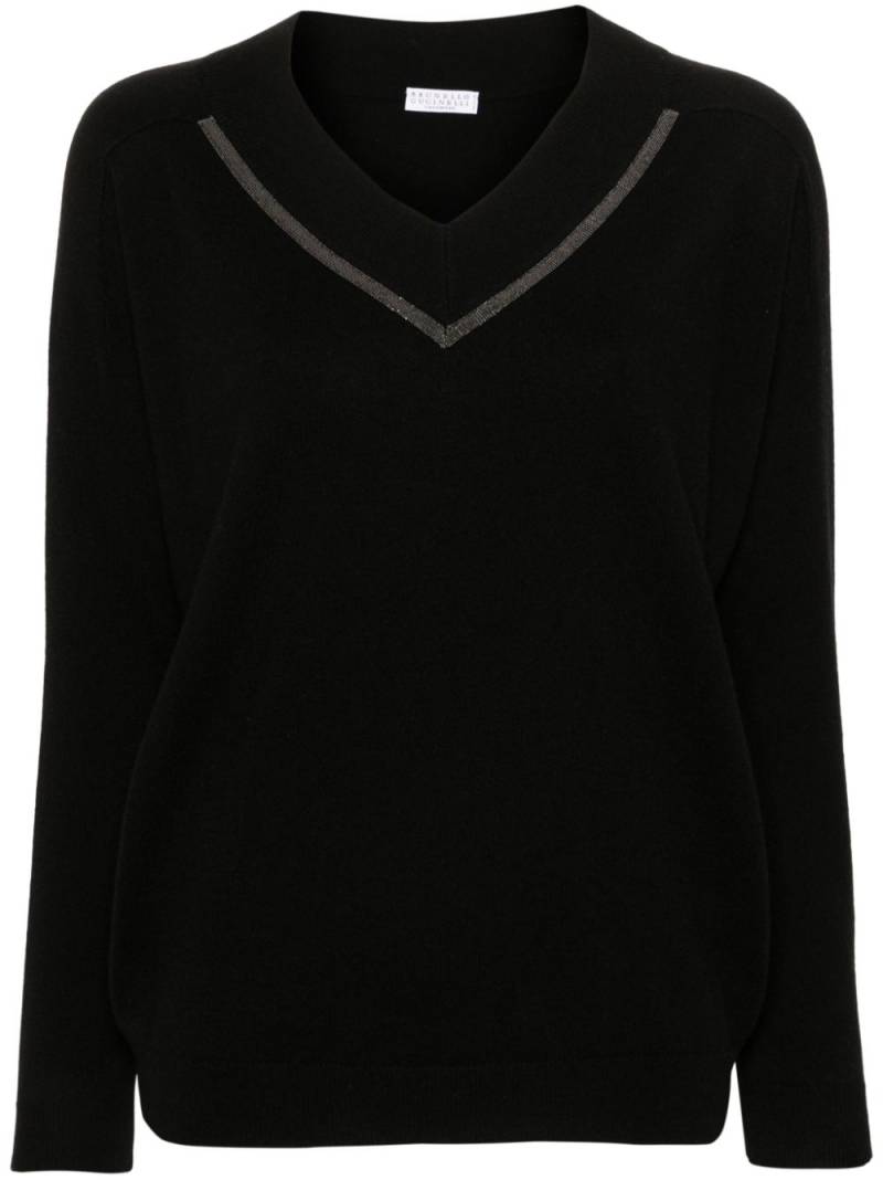 Brunello Cucinelli Monili-chain cashmere jumper - Black von Brunello Cucinelli