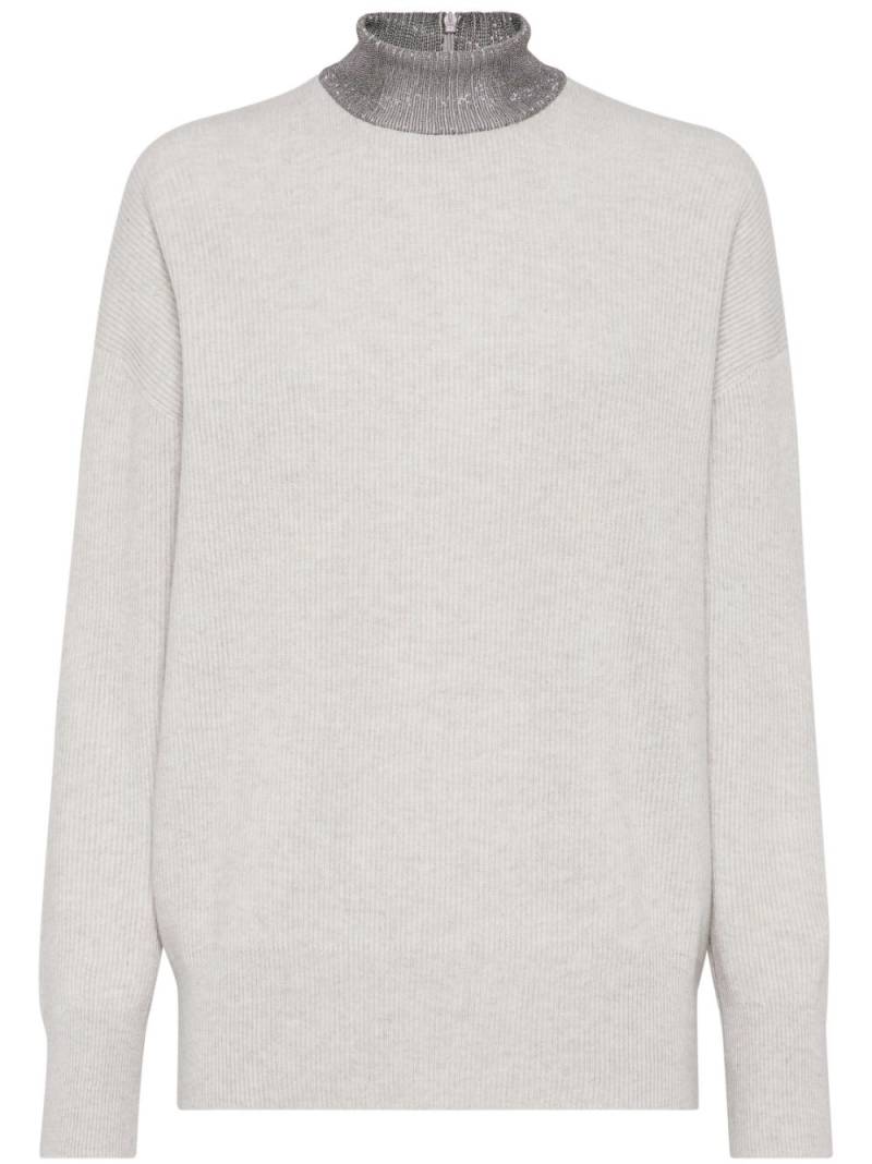 Brunello Cucinelli Monili-chain cashmere jumper - White von Brunello Cucinelli