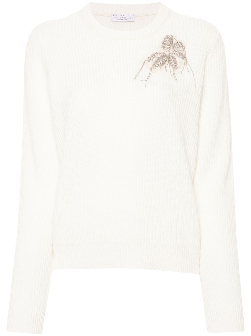 Brunello Cucinelli Monili chain-detail cashmere jumper - White von Brunello Cucinelli