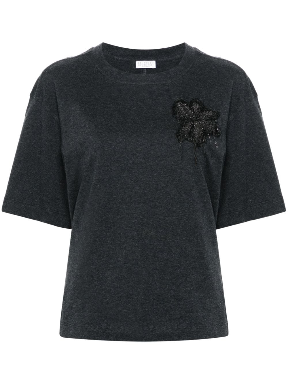 Brunello Cucinelli Monili-chain floral-appliqué T-shirt - Grey von Brunello Cucinelli