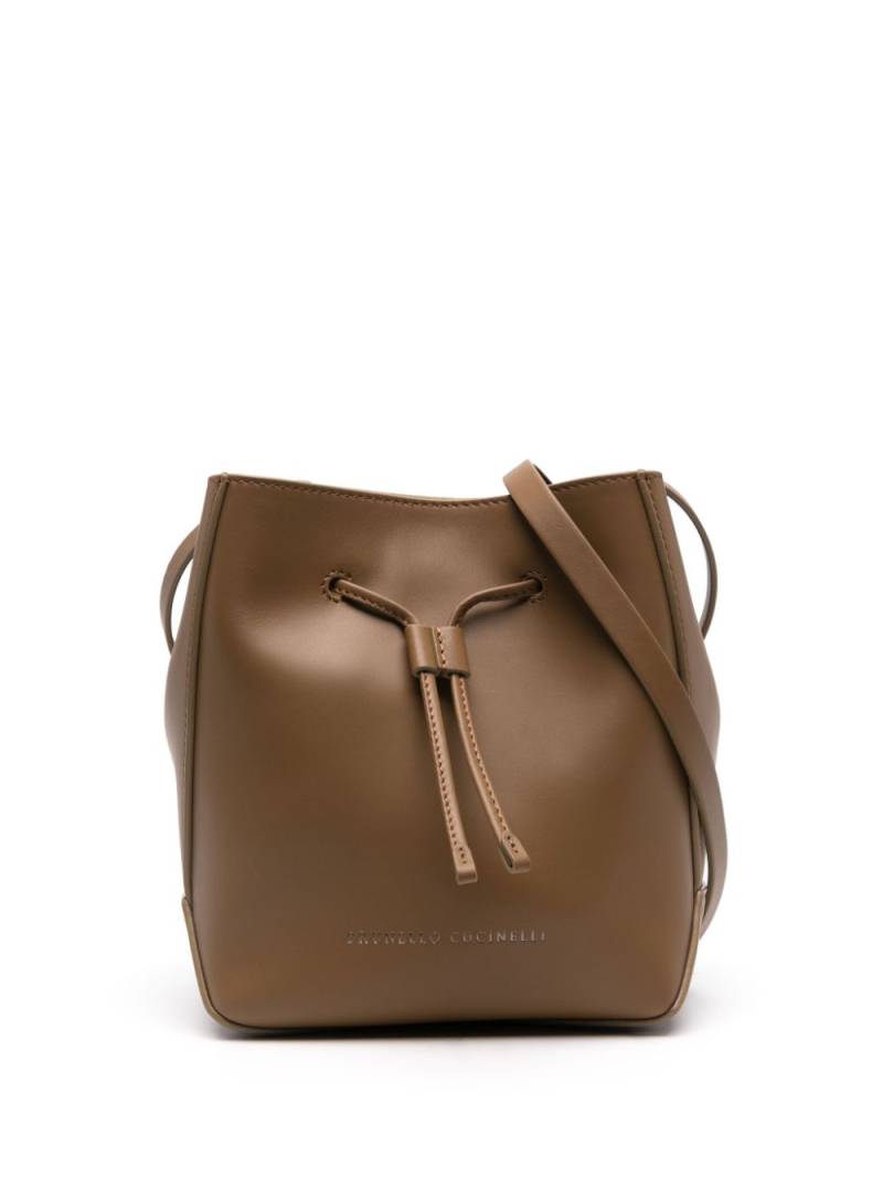 Brunello Cucinelli Monili-chain leather bucket bag - Brown von Brunello Cucinelli