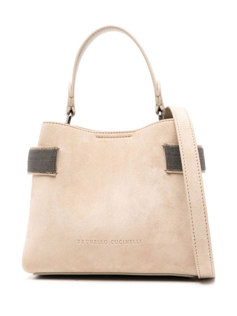 Brunello Cucinelli Monili-chain suede cross body bag - Neutrals von Brunello Cucinelli