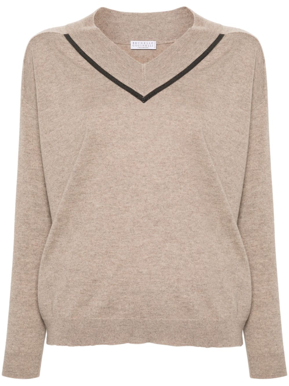 Brunello Cucinelli Monili-detail cashmere jumper - Brown von Brunello Cucinelli