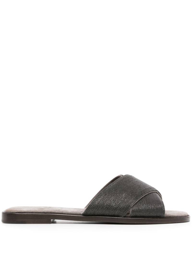 Brunello Cucinelli Monili-detail crossover-straps slides - Grey von Brunello Cucinelli