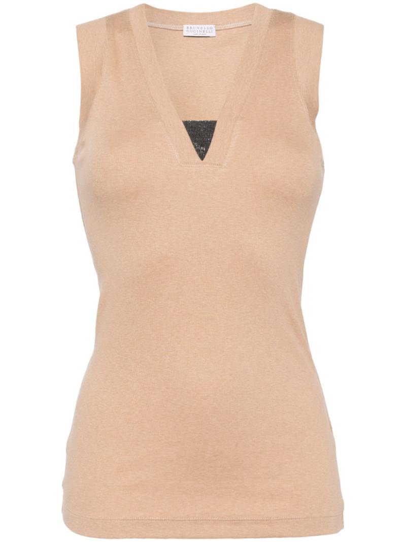 Brunello Cucinelli Monili-detail fine-ribbed tank top - Brown von Brunello Cucinelli