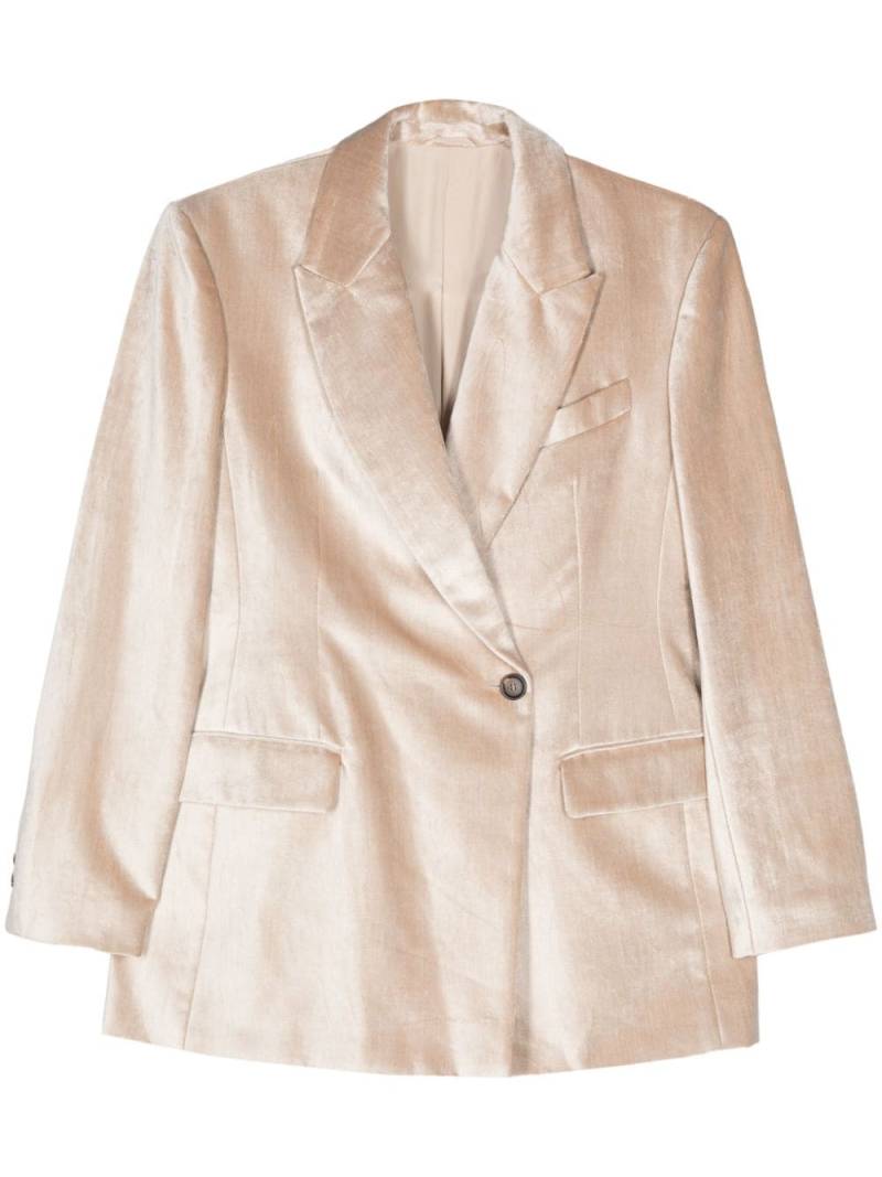 Brunello Cucinelli Monili-detail velvet blazer - Neutrals von Brunello Cucinelli