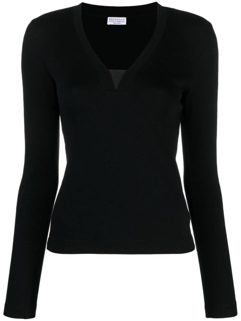 Brunello Cucinelli Monili-embellished V-neck top - Black von Brunello Cucinelli