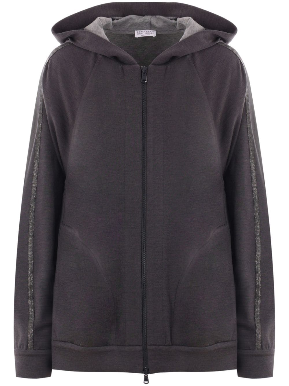 Brunello Cucinelli Monili-embellished cotton-silk hoodie - Grey von Brunello Cucinelli